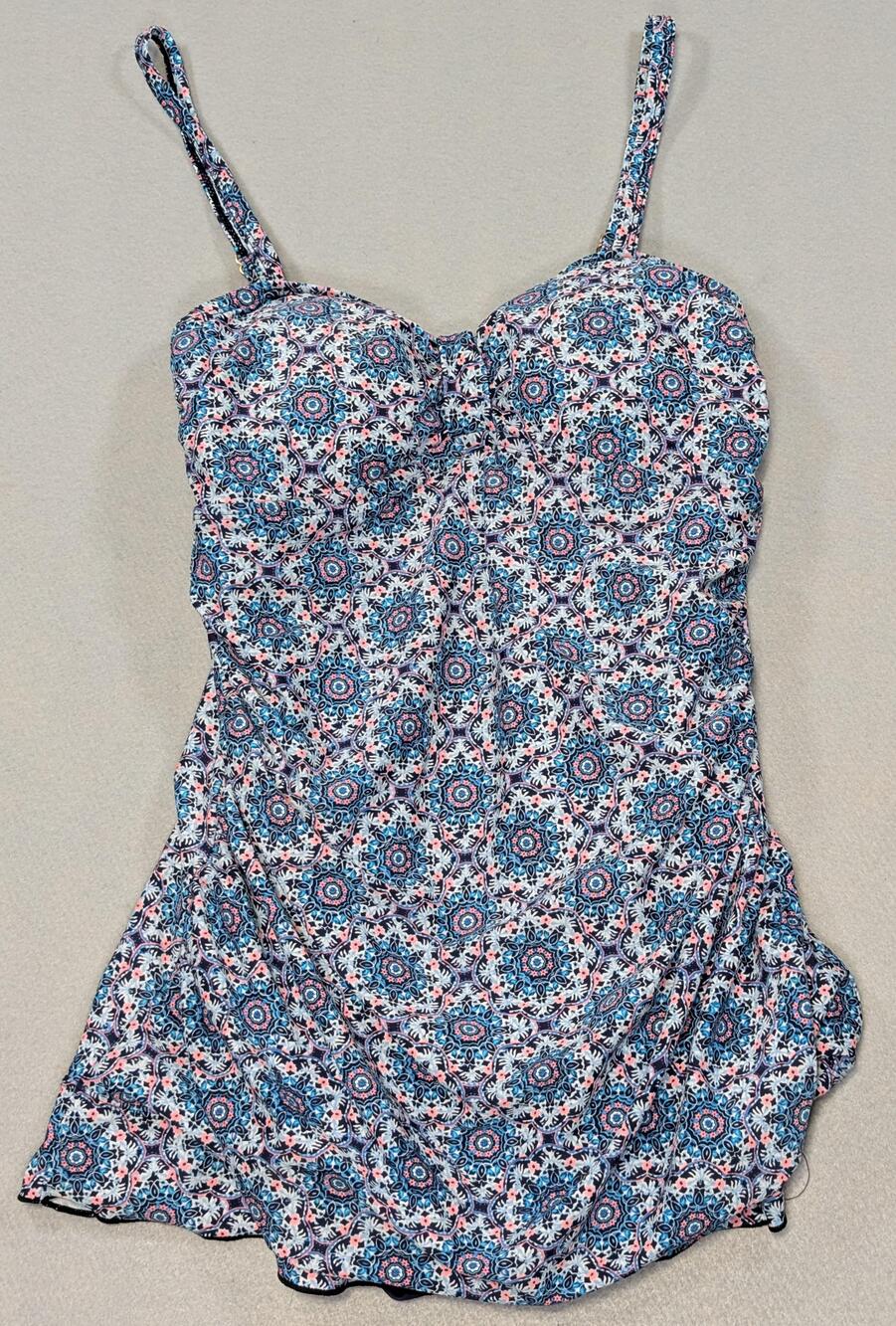 Alisha Levine Swimsuit 10 Mandala Pink Blue Floral Swim Dress Sweetheart Strap